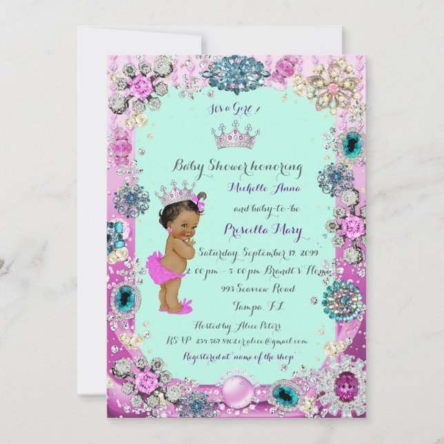 Invitation Princesse Baby shower Invitation, Princesse, bleu (Devant)