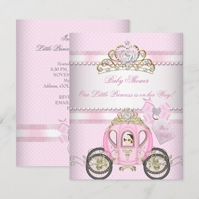 Invitation Princesse Baby Shower Joli Fille Chariot (Devant / Derrière)