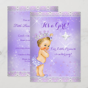 Invitation Princesse Baby shower Lilac Lavender Tiara Blonde