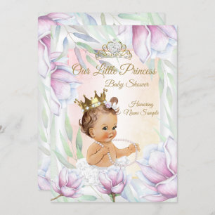 Invitation Princesse Baby shower Lilac Rose Brunette Florale