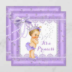 Invitation Princesse Baby shower Pauple bow Lace Gem Blonde