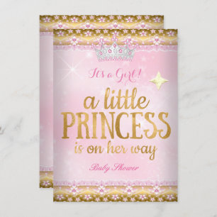 Invitation Princesse Baby shower Pink Gold Foil Lace Tiara