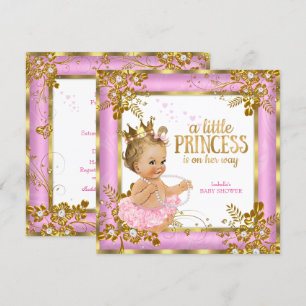 Invitation Princesse Baby shower Pink Tutu Floral Blonde