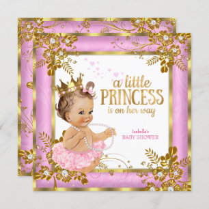Invitation Princesse Baby shower Pink Tutu Floral Brunette