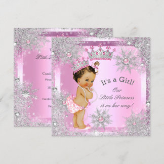 Invitation Princesse Baby shower Pink Winter Wonderland