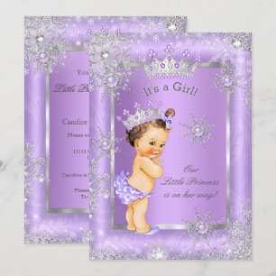Invitation Princesse Baby shower Purple Wonderland Brunette