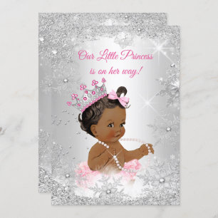 Invitation Princesse Baby shower Rose Argent Hiver Ethnique