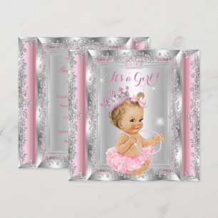 Invitation Princesse Baby shower rose Argent Tutu Blonde