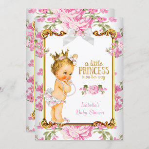 Invitation Princesse Baby shower Rose Blanc Floral Blonde 2