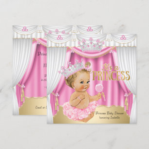 Invitation Princesse Baby shower Rose Blanc Gem Or Blonde