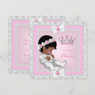 Invitation Princesse Baby shower Rose Blanc Gris Damas Ethniq