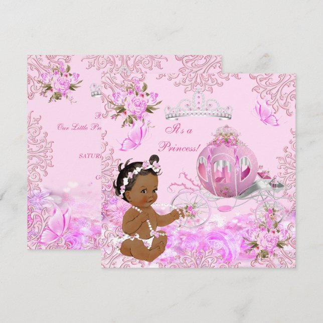 Invitation Princesse Baby shower rose Carriage ethnique (Devant / Derrière)