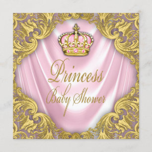 Invitation Princesse Baby shower rose et Gold Satin