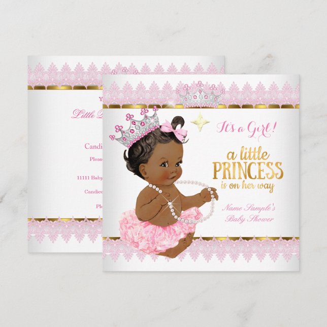 Invitation Princesse Baby shower Rose Gold Ethnic Girl (Devant / Derrière)