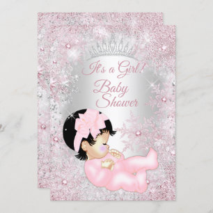 Invitation Princesse Baby shower rose hiver Wonderland