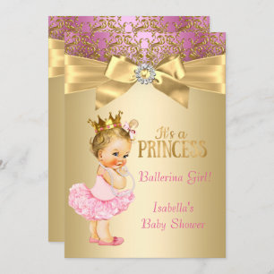 Invitation Princesse Baby shower Rose Or Ballerina Blonde