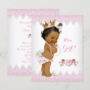 Invitation Princesse Baby shower Rose Rose dentelle blanche e