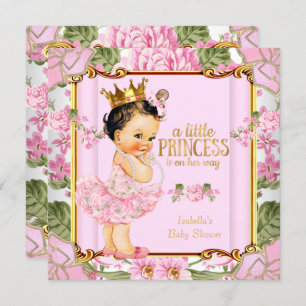 Invitation Princesse Baby shower Rose Rose Floral Brunette