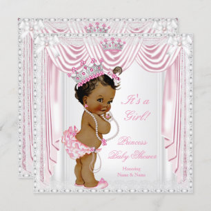 Invitation Princesse Baby shower Rose Satin dentelle foncée P