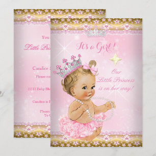 Invitation Princesse Baby shower rose Tutu Gold Tiara Blonde