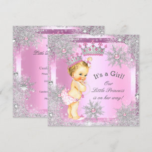 Invitation Princesse Baby shower Rose Winter Wonderland Blond