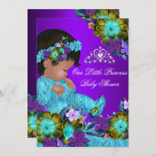 Invitation Princesse Baby shower Turquoise Bleu pourpre fille