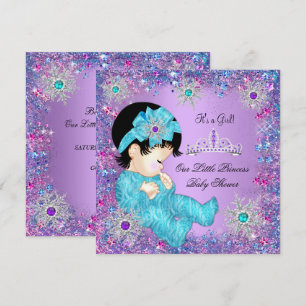 Invitation Princesse Baby shower Turquoise Bleu pourpre rose 