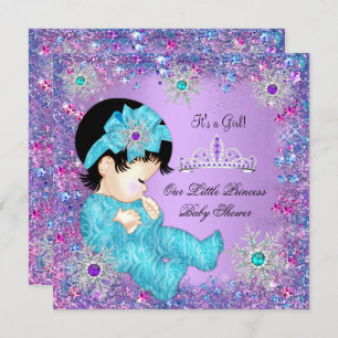 Invitation Princesse Baby shower Turquoise Bleu pourpre rose