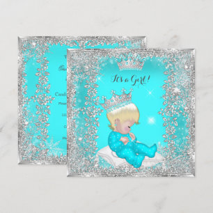 Invitation Princesse Baby shower Turquoise Blonde d'argent