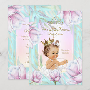 Invitation Princesse Baby shower Turquoise rose Lilac Floral