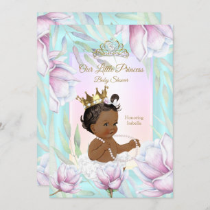 Invitation Princesse Baby shower Turquoise rose Lilac Floral 