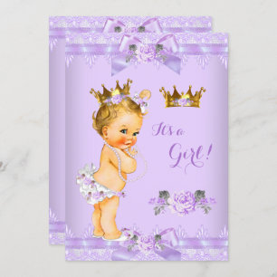 Invitation Princesse Baby shower Violet Rose Lace Blonde Girl