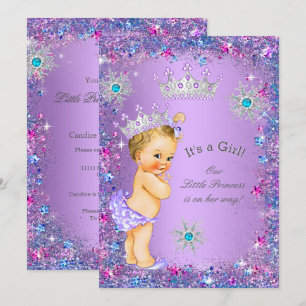Invitation Princesse Baby shower violet Turquoise Blonde rose