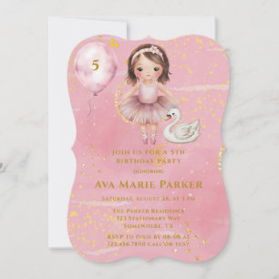 Invitation Princesse Ballerina Blush Pink Gold fête d'anniver