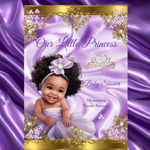 Invitation Princesse Bébé Fille de Fête de Naissance Or Viole