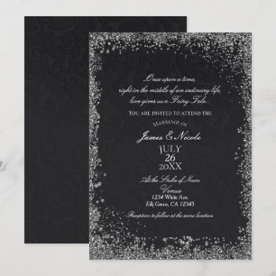 Invitation Princesse Black Damask Élégant Mariage de livre d'