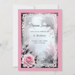 Invitation princesse blanche rose conte de fées rose annivers