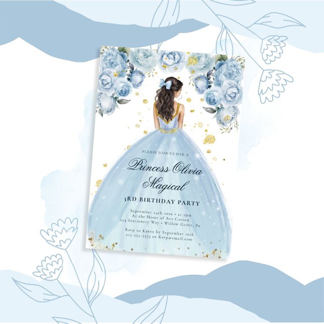 Invitation Princesse Bleue Chic et Blanc Anniversaire (Créateur téléchargé)