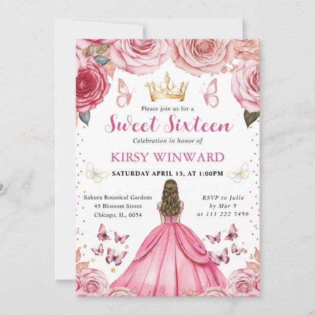 Invitation Princesse Blonde Robe Rose Douze Ans (Devant)