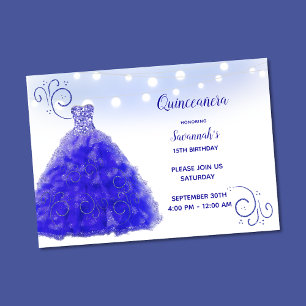 Invitation Princesse Blue Gown Lights Quinceanera