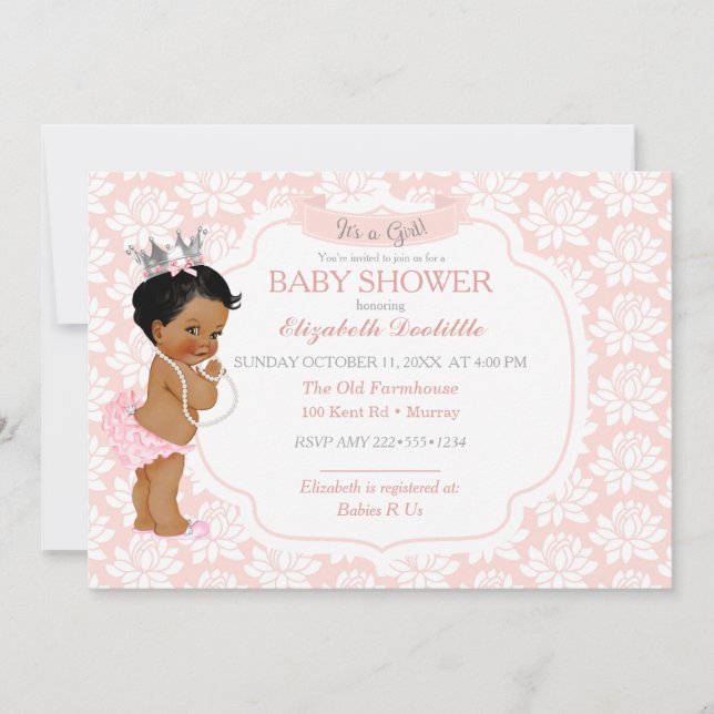 Invitation Princesse Blush Rose et Argent Baby Girl (Devant)