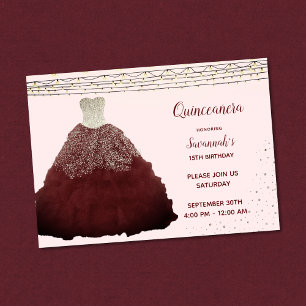 Invitation Princesse Bourgogne Gown Lights Quinceanera