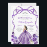 Invitation Princesse Bow pourpre Couronne argent fille Quince<br><div class="desc">ÉDITABLE Purple Bow Princesse Argent Couronne fille Quinceañera Invitation Élégante Purple Floral Princesse robes Quinceañera 15e Fille Anniversaire Invitation Argent Couronne Mis Quince Anos,  15e fête d'anniversaire</div>
