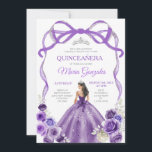 Invitation Princesse Bow pourpre Couronne argent fille Quince<br><div class="desc">ÉDITABLE Purple Bow Princesse Argent Couronne fille Quinceañera Invitation Élégante Purple Floral Princesse robes Quinceañera 15e Fille Anniversaire Invitation Argent Couronne Mis Quince Anos,  15e fête d'anniversaire</div>