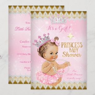 Invitation Princesse Brune Baby Shower Rose Tutu Or