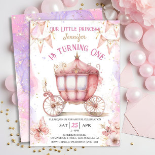 Invitation Princesse Carrie 1er anniversaire fête fille rose