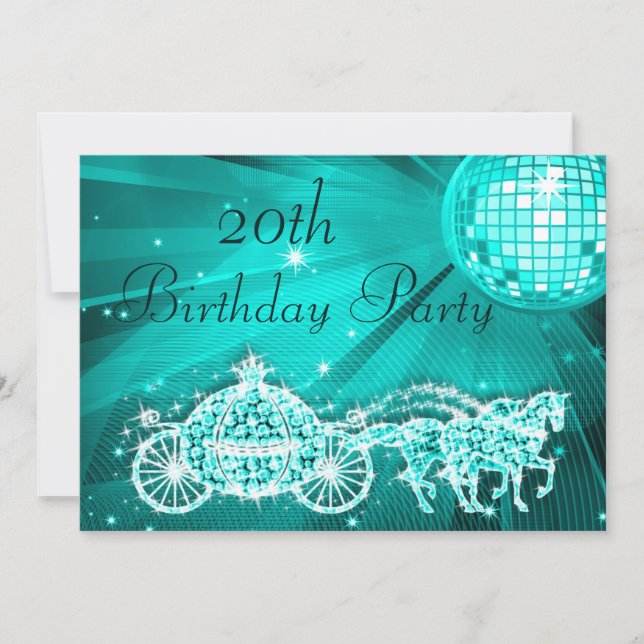 Invitation Princesse Carrosse & Chevaux & Boule Disco 20e Ann (Devant)