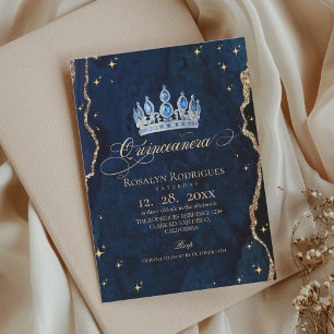 Invitation Princesse Céleste Quinceanera Bleu Or Étoiles
