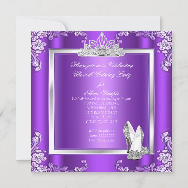 Invitation Princesse Chaussures à Talons Hauts Argent Violet  (Devant)