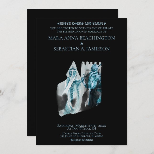 Invitation *~* Princesse Chevalier de Mariage Château Médiéva (Devant / Derrière)